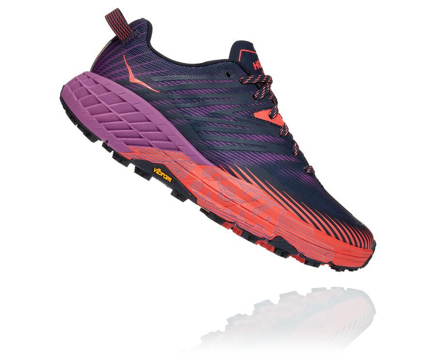 Hoka One One Womens Trail Shoes - Speedgoat 4 - Navy - KJXW16703